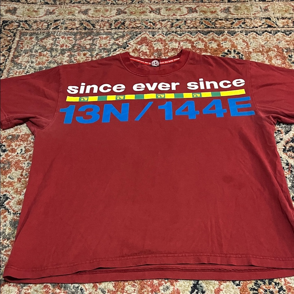 red graphic shirt
